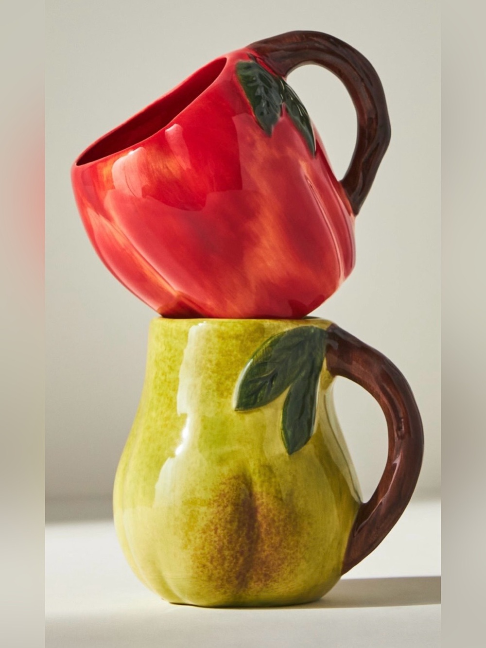 Anthropologie Apple cider hand painted  mug SET OF TWO